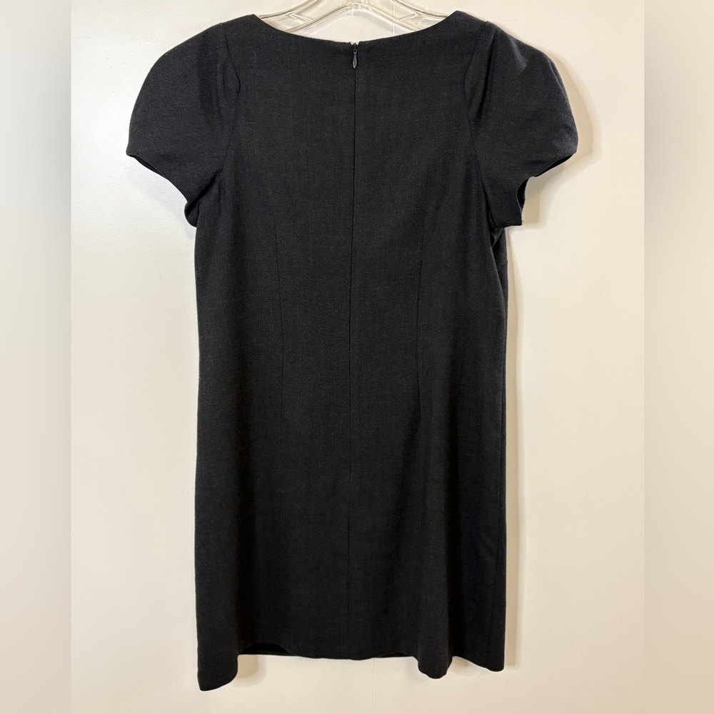 Banana Republic Elegant Charcoal Gray Wool Mini Dress with Puff Sleeves - Picture 3 of 7
